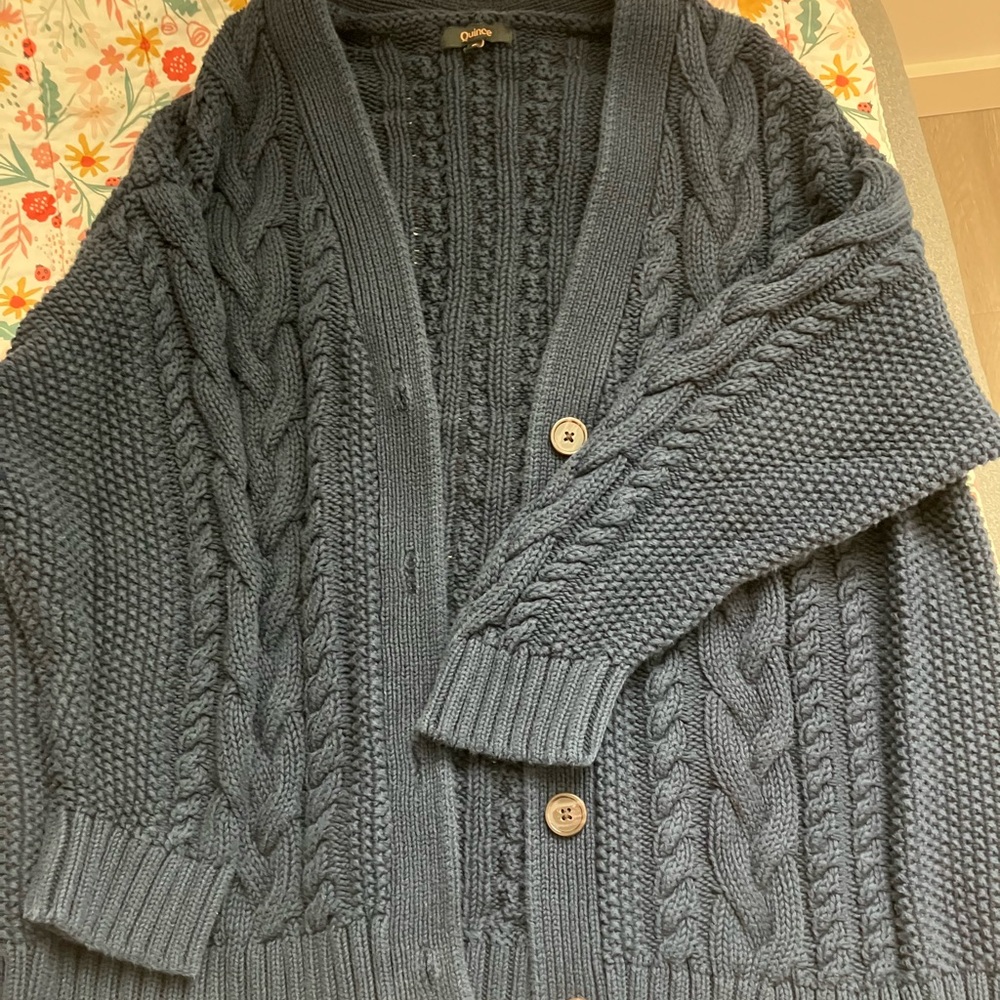 Quince Navy Cable Knit Cardigan Sweater